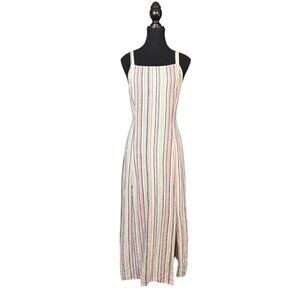 Old Navy Coastal Boho Striped Linen Blend Midi Dress Size Medium